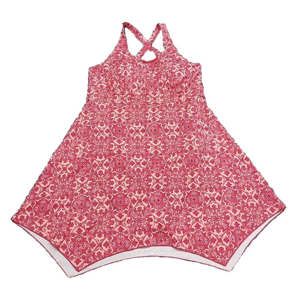 Denim & Co Beach Handkerchief Hem Printed Swim Dress 10 Warm Rose A392819